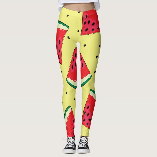Leggings Piezas de sandía: patrón amarillo de verano (Anverso)