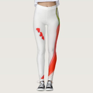 Leggings Pimienta caliente Corazón rojo blanco