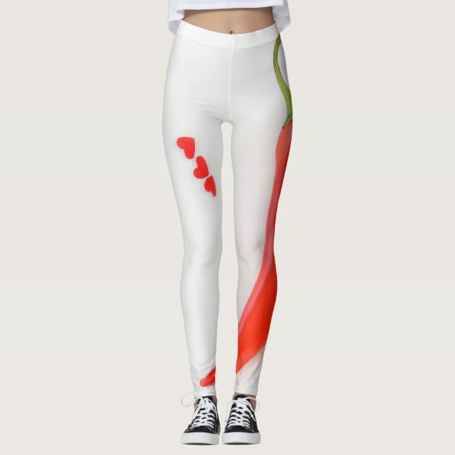 Leggings Pimienta caliente Corazón rojo blanco (Anverso)
