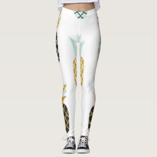 Leggings Piña con purpurina de oro, patrón creativo.