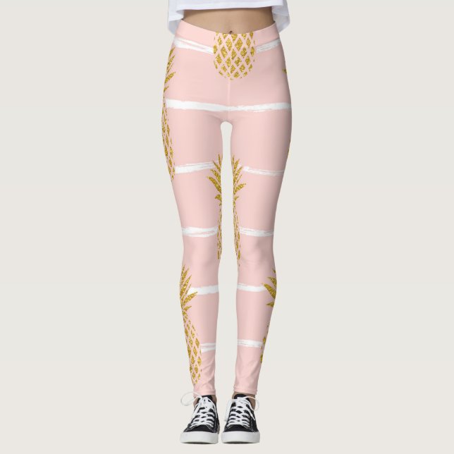Leggings Piña de oro, fondo de verano rayado. (Anverso)