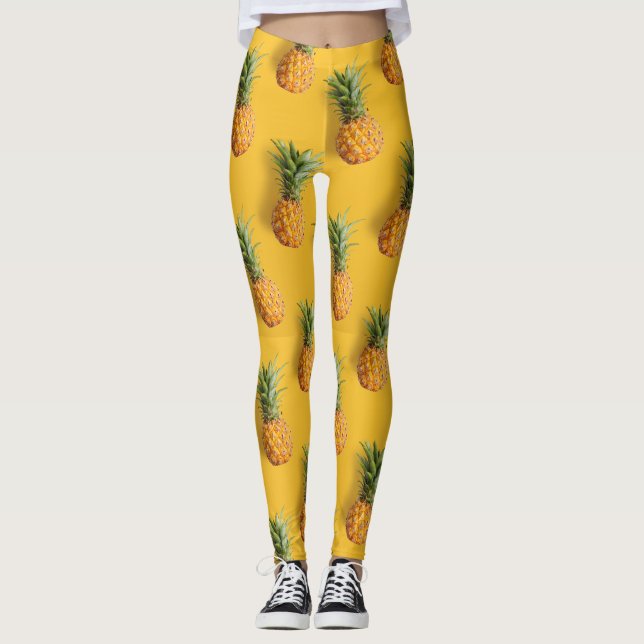 Leggings Piña dulce sabrosa sobre fondo amarillo profundo (Anverso)