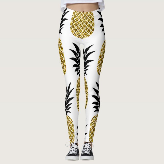 Leggings Piñas de oro: sin soldadura blanca de mano. (Anverso)