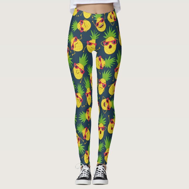 Leggings Piñas de perro, dibujadas a mano, patrón de verano (Anverso)