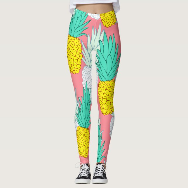 Leggings Piñas Tropicales: Moda Personalizado Roja. (Anverso)
