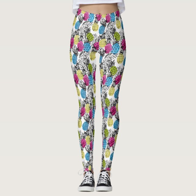 Leggings Piñas y hojas de palma 2 del arte pop (Anverso)