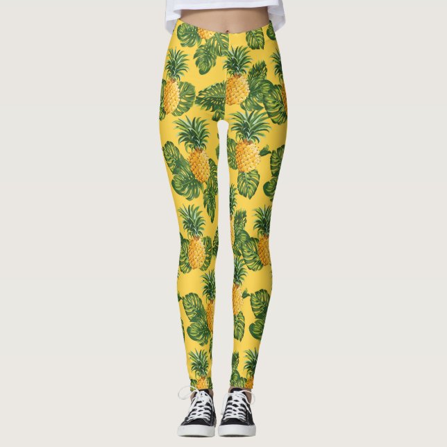 Leggings Piñas y hojas tropicales con oro (Anverso)
