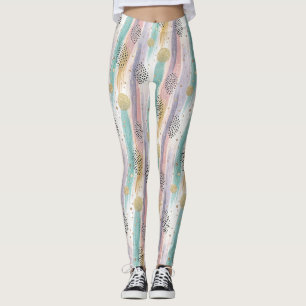Leggings Pincel Pastel y Resumen Geométrico Oro
