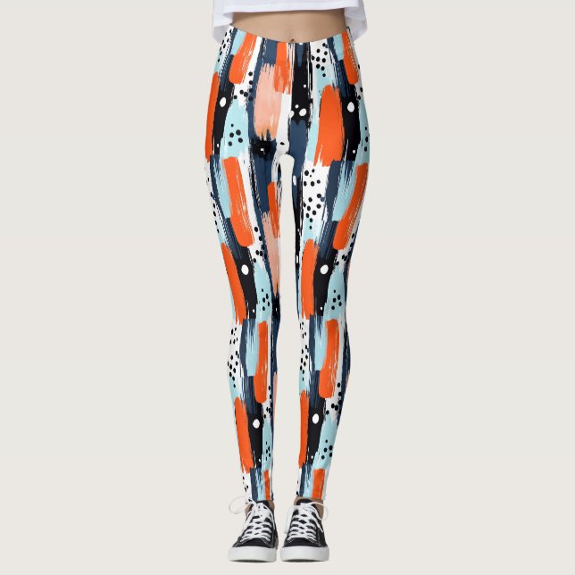 Leggings Pinceladas abstractas de naranja azul (Anverso)