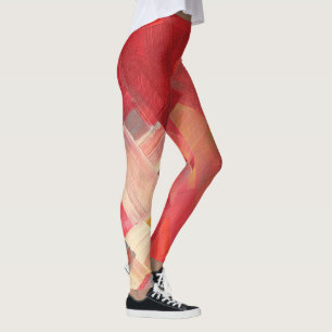 Leggings Pinceladas abstractas geométricas rojas, rosadas y
