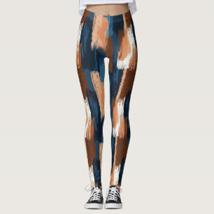Leggings Pinceles abstractos en azul, blanco y marrón