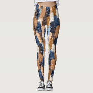 Leggings Pinceles abstractos en azul, blanco y marrón (2)