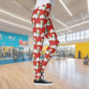 Leggings pingüino de Navidad con bolas de nieve saludando