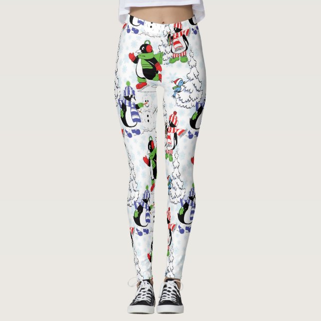 Leggings pingüino de Navidad patinando sobre hielo (Anverso)
