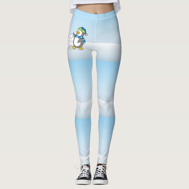 Leggings Pingüino pequeño con bolas de nieve ondeando (Anverso)