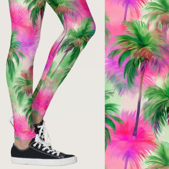 Leggings Pink and Green Palm Trees Tropical Patterned (Subido por el creador)