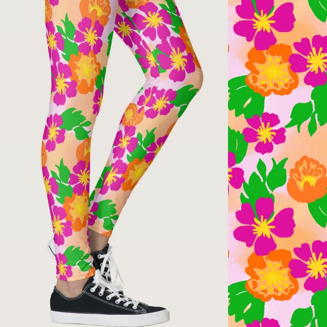 Leggings Pink and Orange Tropical Flowers Patterned (Subido por el creador)