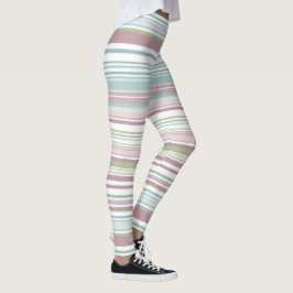 Leggings Pink, Aqua, mint, spring rain and mauve stripes