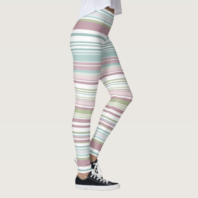 Leggings Pink, Aqua, mint, spring rain and mauve stripes (Derecha)