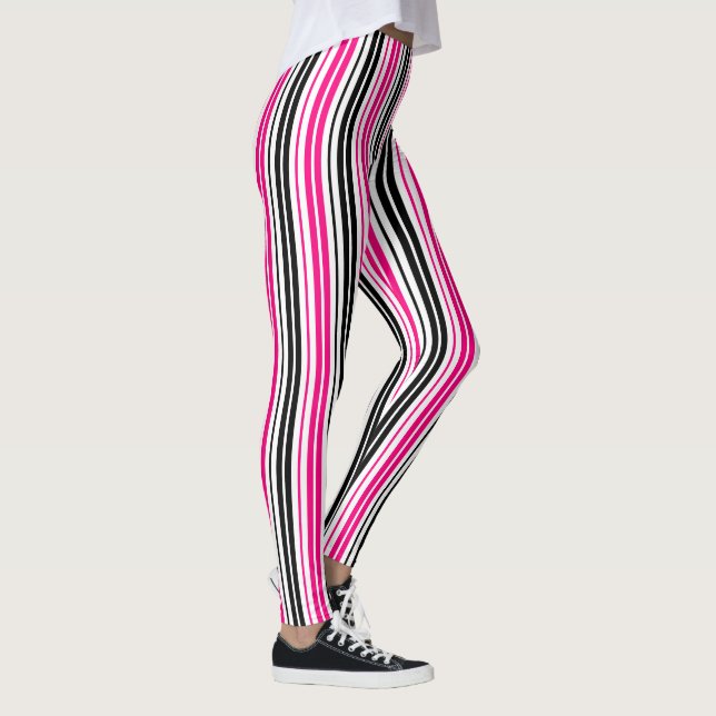Leggings Pink Black White Stripes Pattern Design  (Derecha)