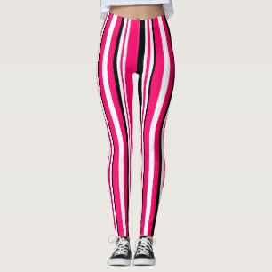 Leggings Pink Black White Vertical Stripes