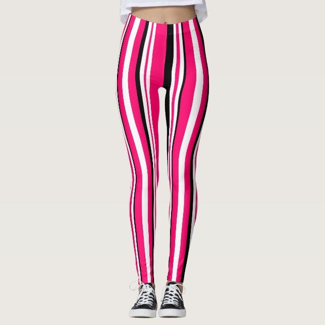 Leggings Pink Black White Vertical Stripes (Anverso)