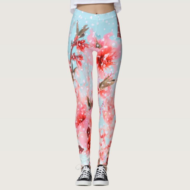 Leggings Pink blossom and flying petals (or snow?) (Anverso)