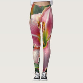 Leggings Pink Daylily Floral