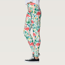 Leggings Pink Flamingos and Tropical Flowers Pattern