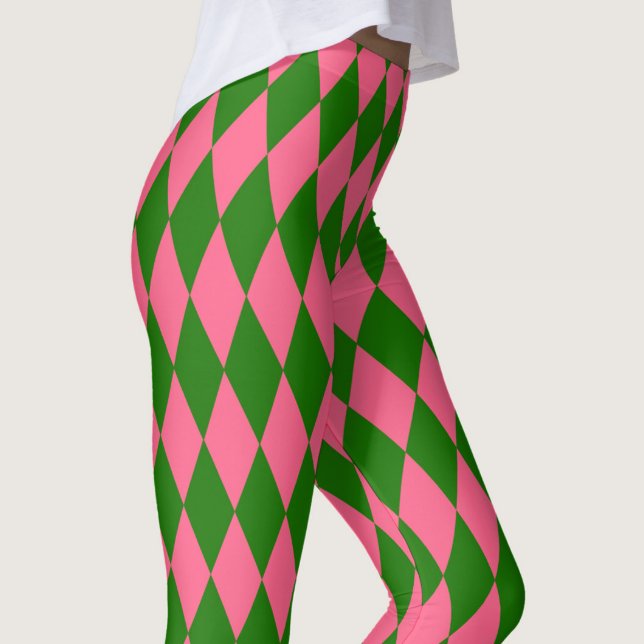 Leggings Pink Green Harlequin Checkered Design  (Subido por el creador)