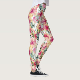 Leggings Pink Hibiscus Garden