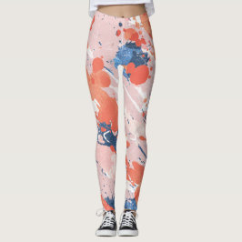 Leggings Pink ink strokes in marble rock