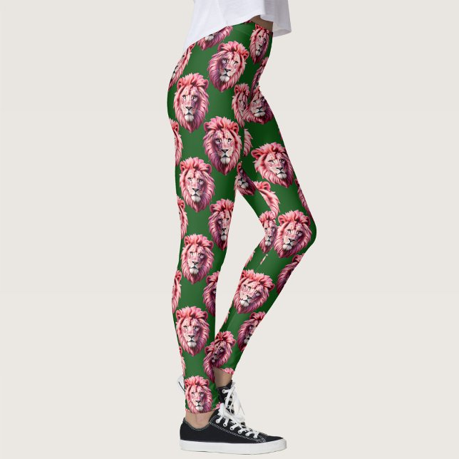 Leggings Pink Lion Head Animal Pattern Design Green  (Subido por el creador)
