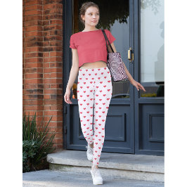 Leggings Pink Love Hearts Pattern Yoga Travel Fashion Fiest
