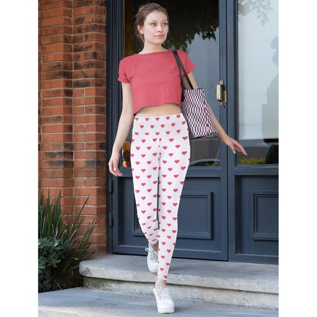 Leggings Pink Love Hearts Pattern Yoga Travel Fashion Fiest (Pink Love Hearts Pattern Yoga Travel Fashion Party Leggings)