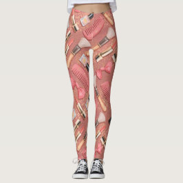 Leggings Pink Makeup Cosmetics Pattern Glitter 