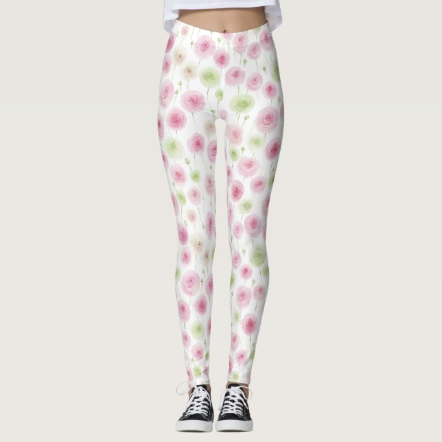 Leggings Pink Mint Floral Ranunculus   (Anverso)