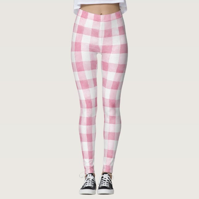 Leggings Pink White Plaid Stripes (Anverso)