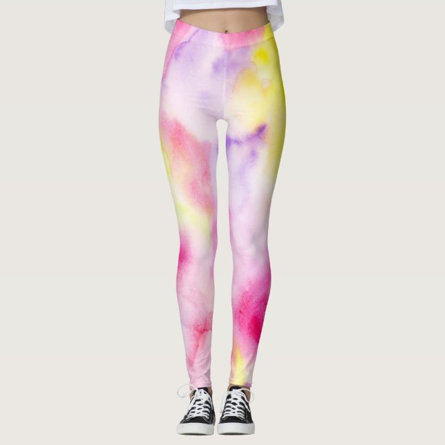 Leggings Pink Yellow Purple Tie Dye Peace (Anverso)