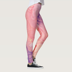 Leggings Pinta de color de agua rosada púrpura Purpurina ab