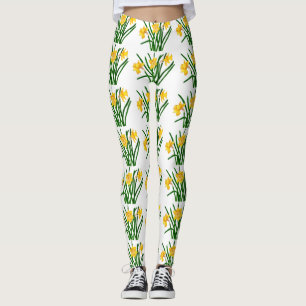 Leggings Pintado de color de agua floral amarillo Daffodil