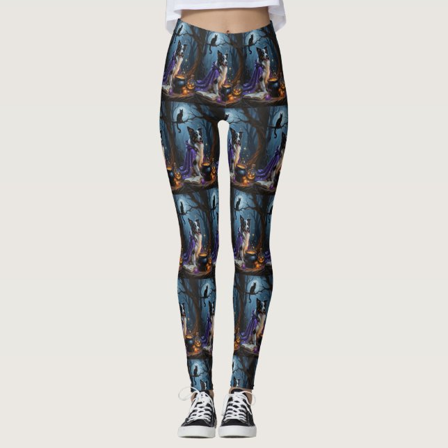 Leggings Pintado de Halloween de ballenas collie (Anverso)
