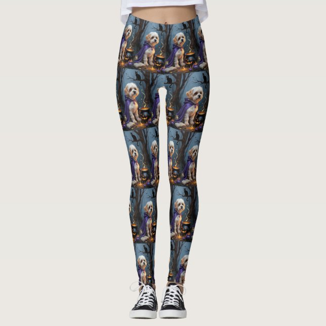 Leggings Pintado de Halloween de Whimsical de Bichon Frise  (Anverso)
