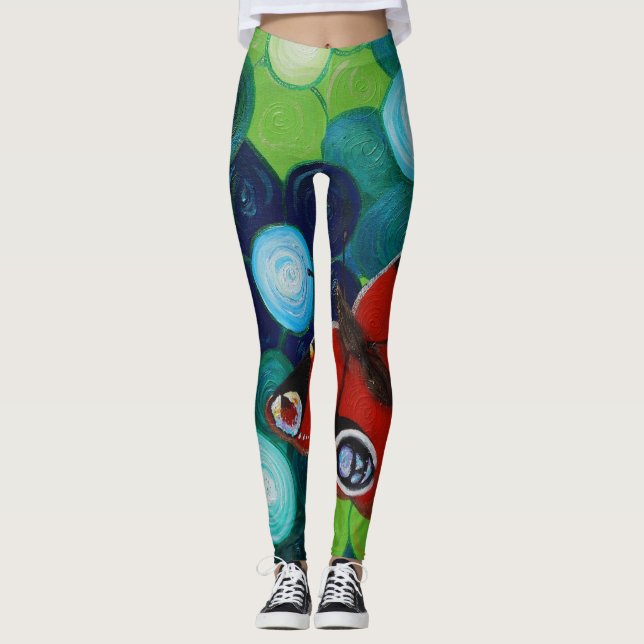 Leggings Pintado de mariposas y flores de pavo real (Anverso)