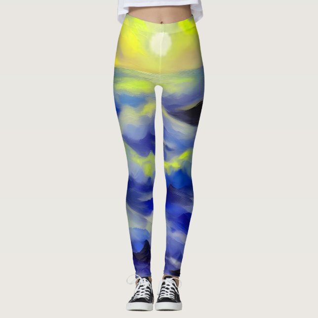 Leggings Pintado de olas de mar azul oscuro bajo el sol (Anverso)