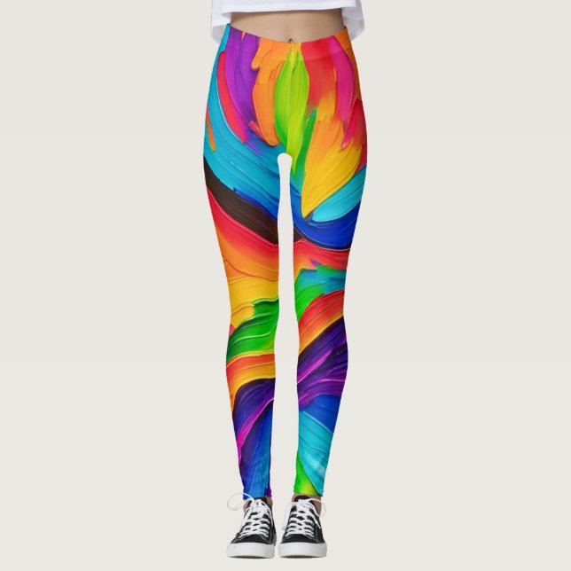 Leggings Pintado de remolino arco iris (Anverso)