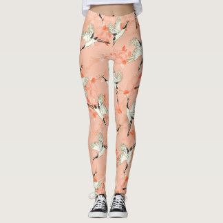 Leggings Pintado japonés de pájaros pintados en color rosa