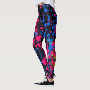 Leggings Pintar amarillo rosa azul salpicando las piernas n