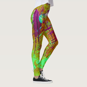 Leggings Pintura abstracta colorida de Neon Green