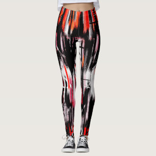 Leggings Pintura abstracta de color blanco Naranja rojo